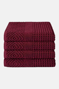 Texere 100% Organic Cotton Diamond Jacquard Towel Set Fishers Finery Merlot 4 Pack ( 4 Bath Towels) 