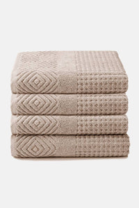 Texere 100% Organic Cotton Diamond Jacquard Towel Set Fishers Finery Oxford Tan 4 Pack ( 4 Bath Towels) 