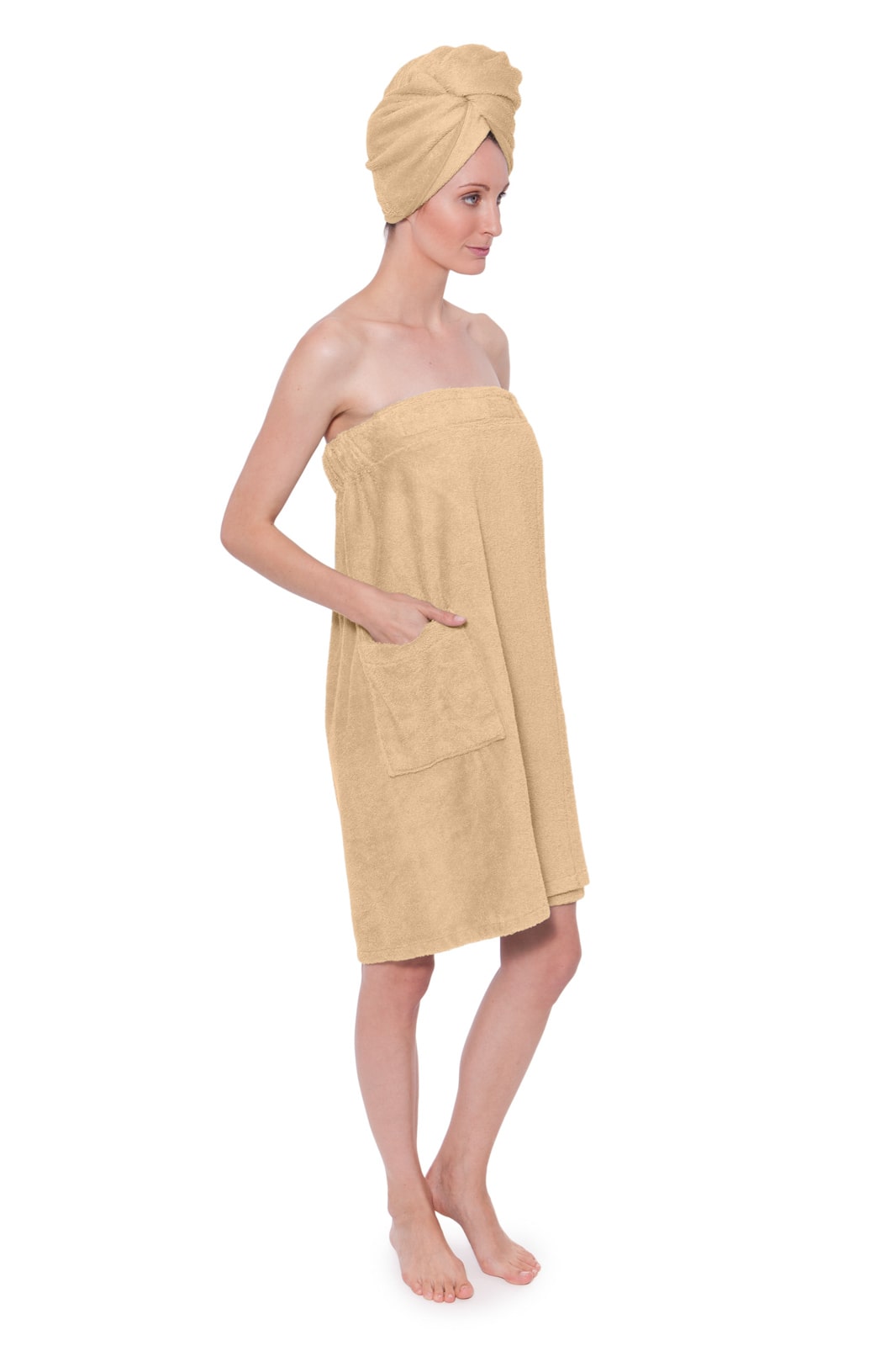 Fishers Finery Women's EcoFabric Terry Cloth Spa Package; Body Wrap & Hair Towel (White)