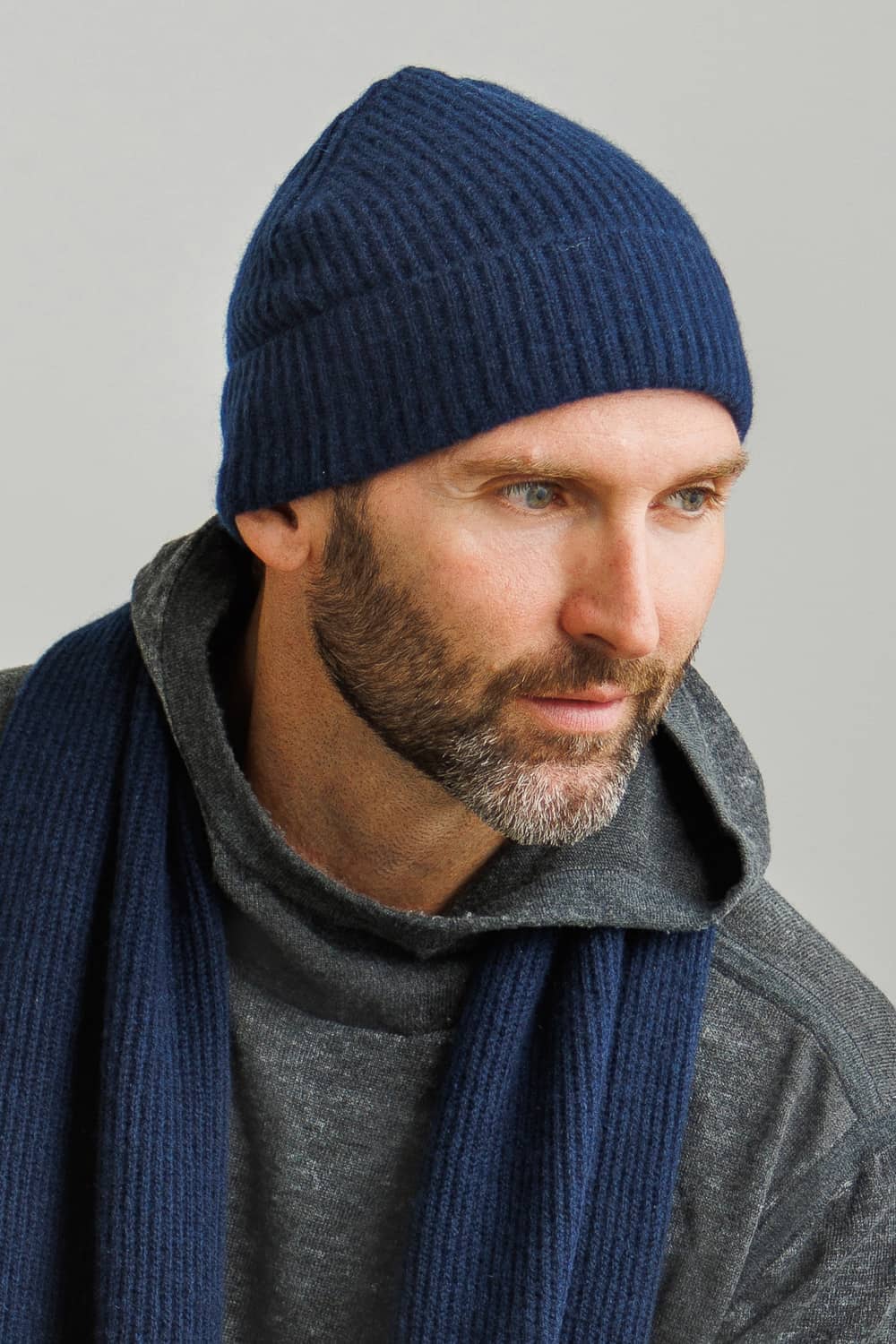 Fishers Finery Men's 100% Pure Cashmere Ribbed Cuffed Hat; Ultra Plush