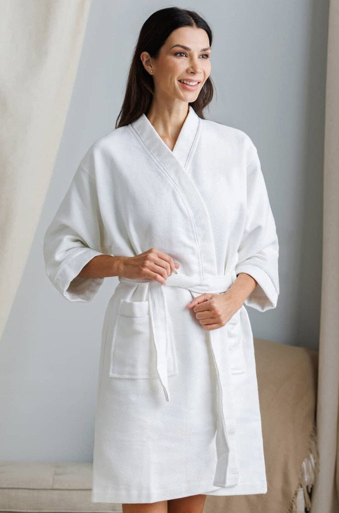 Glossy Pure Silk Robe For Women - White / S