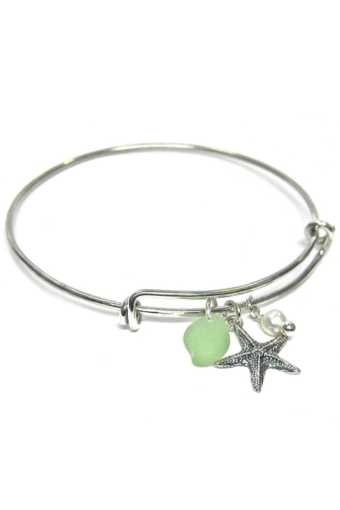 Adjustable Sea Glass Charm Bangle Bracelet with Gift Box Womens>Accessories>Jewelry Fishers Finery Seafoam 