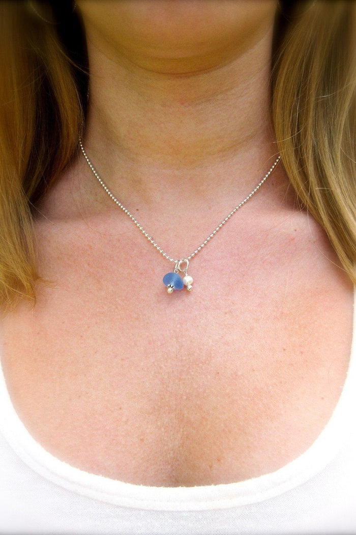 Sea Glass Charm & Pearl Necklace with Gift Box Womens>Accessories>Jewelry Fishers Finery